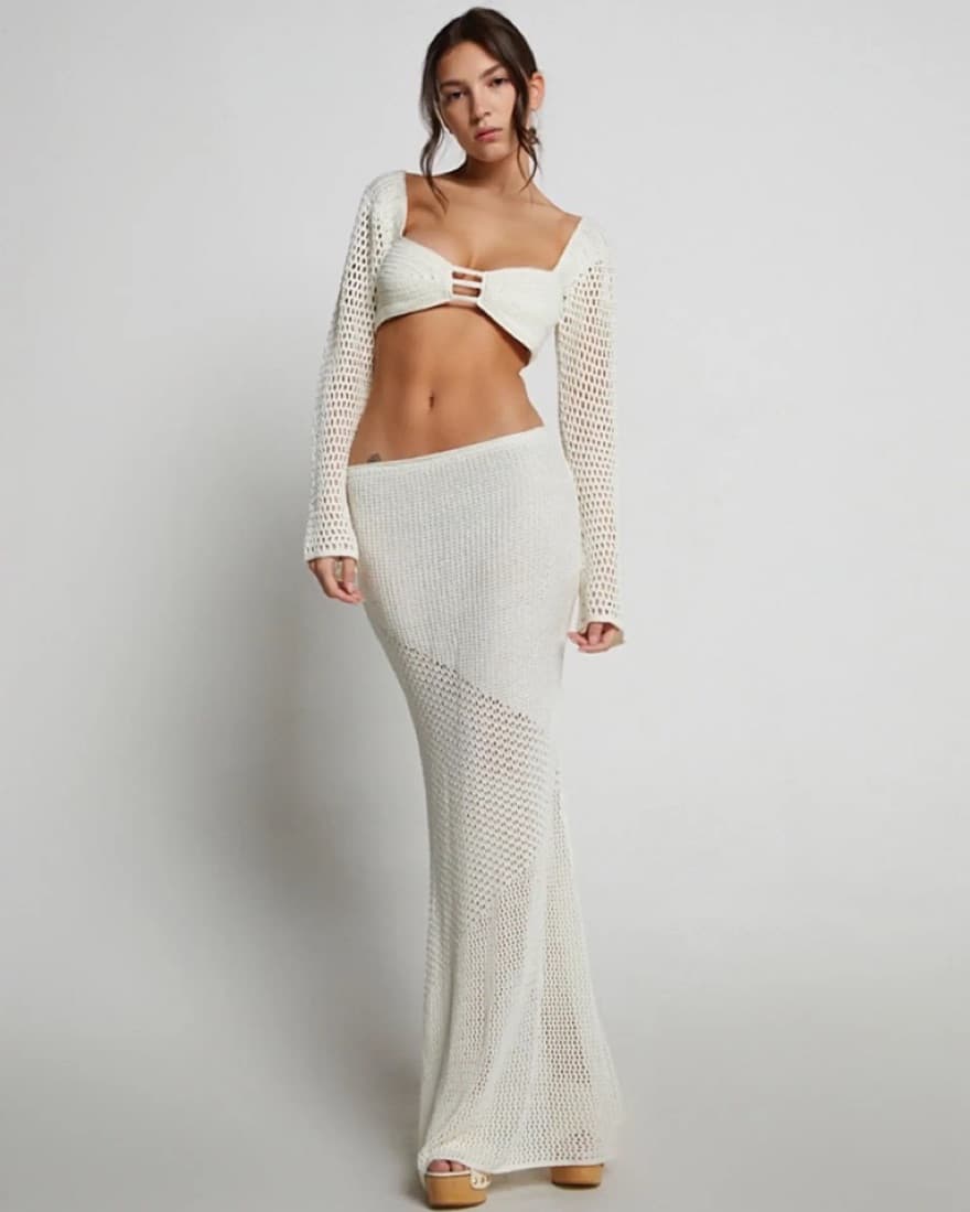 Tiger Mist White Crochet Top + Skirt - Image 1
