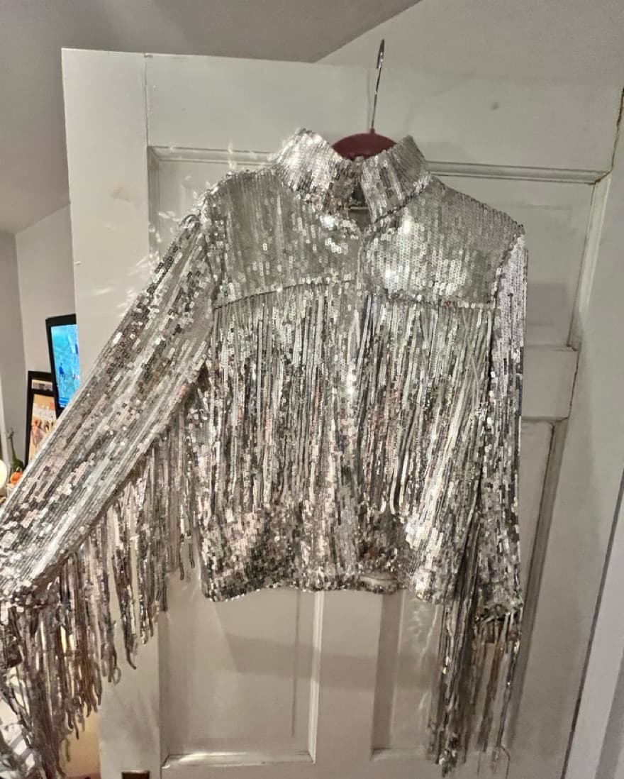 Silver Sequin Fringe Jacket - Image 1