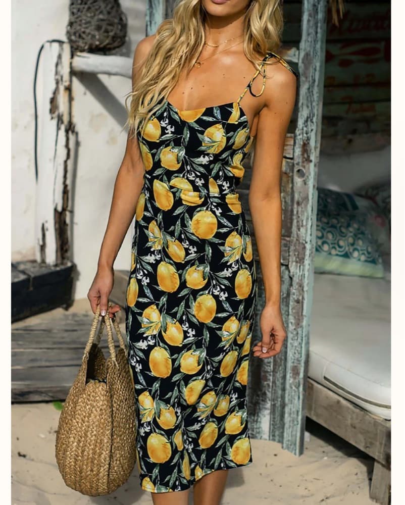 Lemon Print Midi Dress  - Image 1