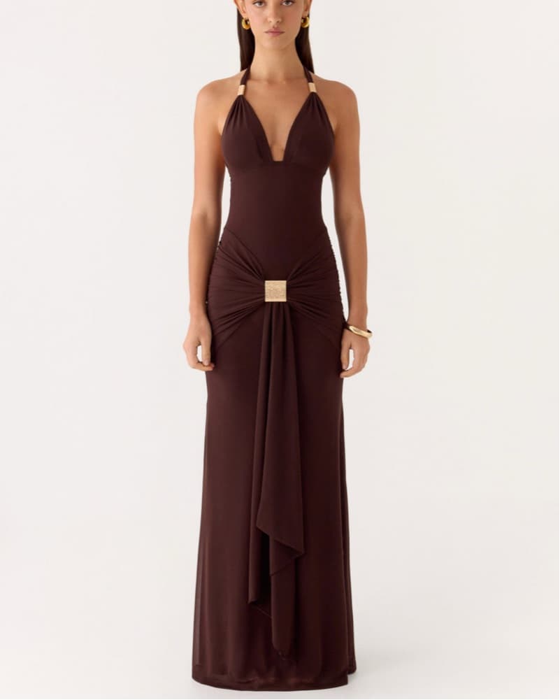 Miyah Halter Hardware Maxi Dress - Choco - Image 2
