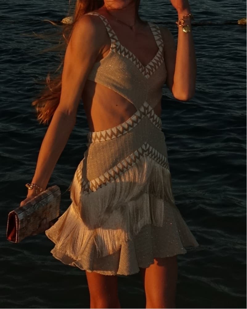 PatBO Metallic Knit Fringe Mini Dress - Image 3
