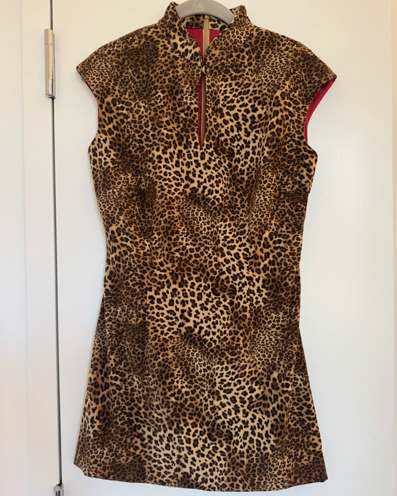 Leopard Print Mini Qipao Dress - Image 2