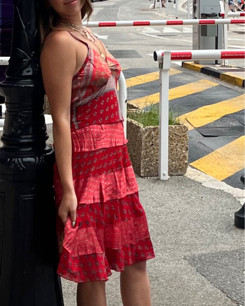 Red Vintage-Style Patchwork Mini Dress  - Image 2
