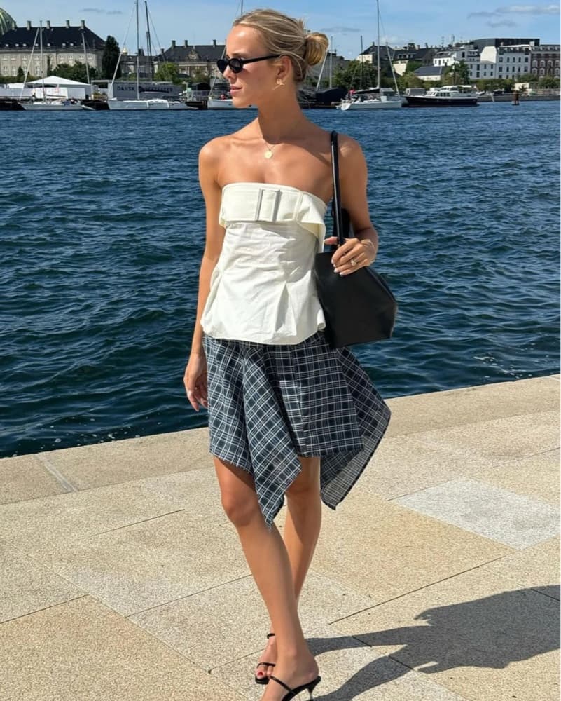 Asymmetrical Blue Checkered Skirt  - Image 2