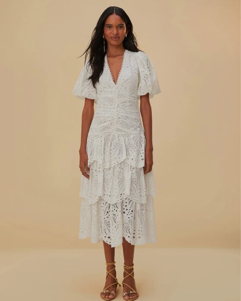 Farm Rio White Cotton Eyelet Puff Sleeve - Image 1