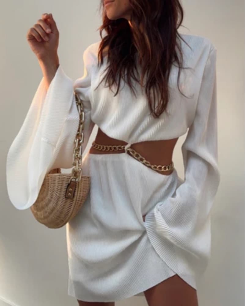 12th Tribe White Mini Dress With Chain - Image 1