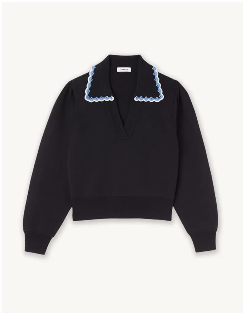 Sandro navy Vneck Crochet Collar sweater - Image 1