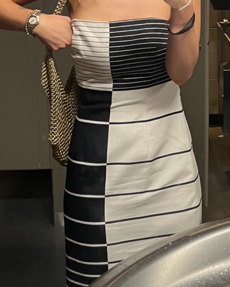 Vintage Black+White Striped Midi Dress - Image 2