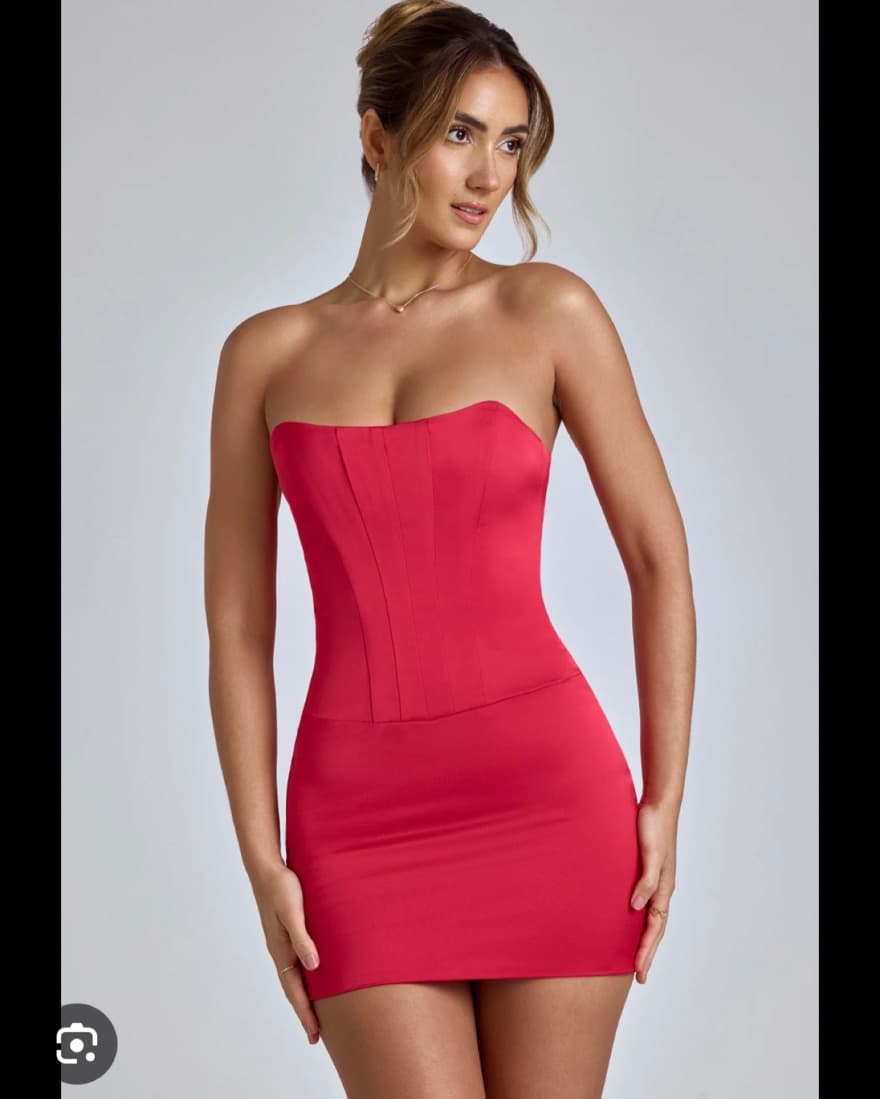 Lace-Up Corset Mini Dress in Cherry Red - Image 1