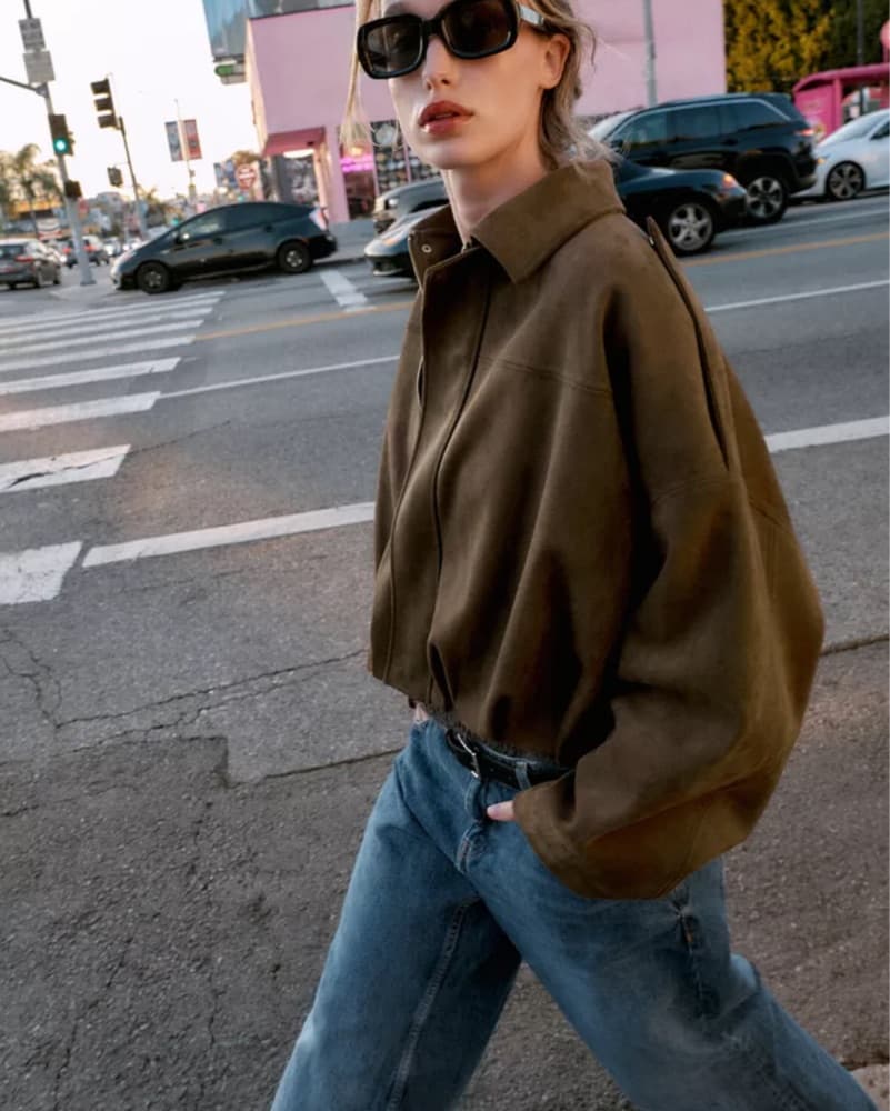 Zara Brown Suede Cropped Bomber - Image 5