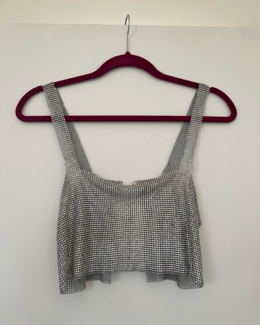 Silver Rhinestone Chainmail Crop Top - Image 5
