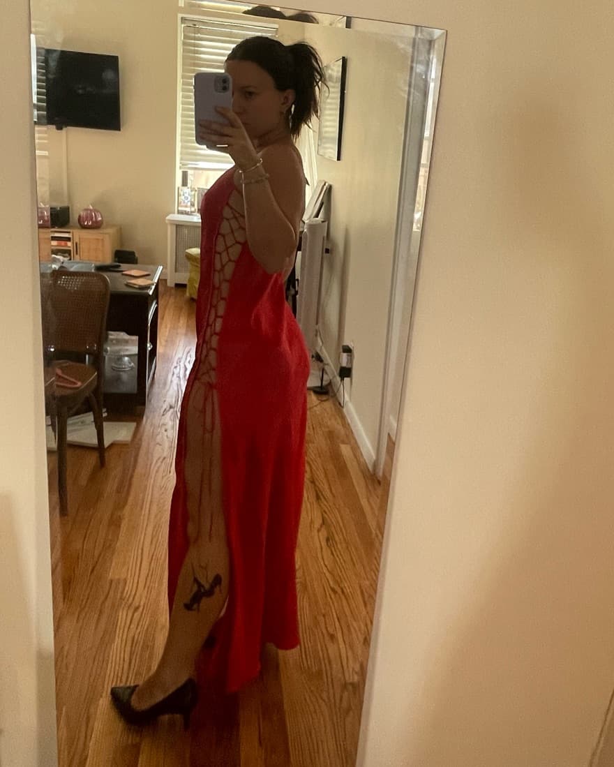 Sexy Silky Vintage Lace Up Red Dress - Image 3