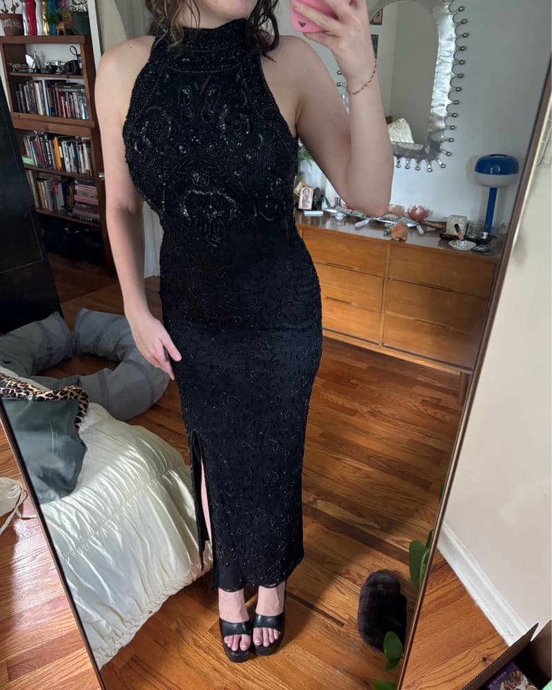 Vintage 90s / 00s Black Beaded Gown - Image 2