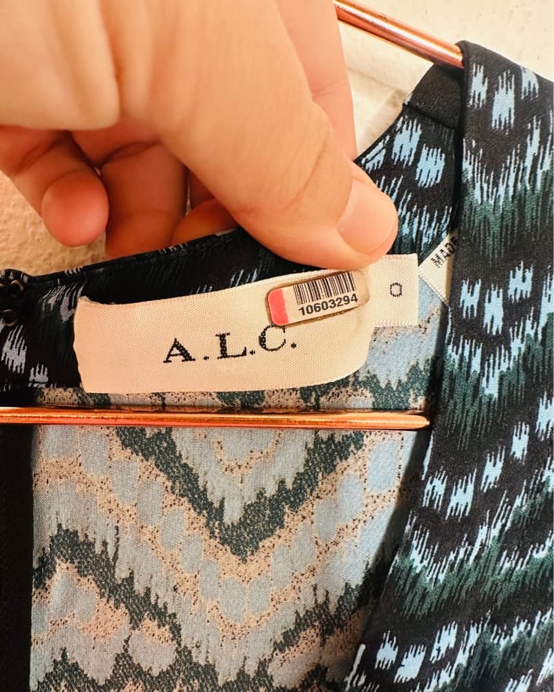 A.L.C. Blue Black Printed Silk Dress 0 - Image 6