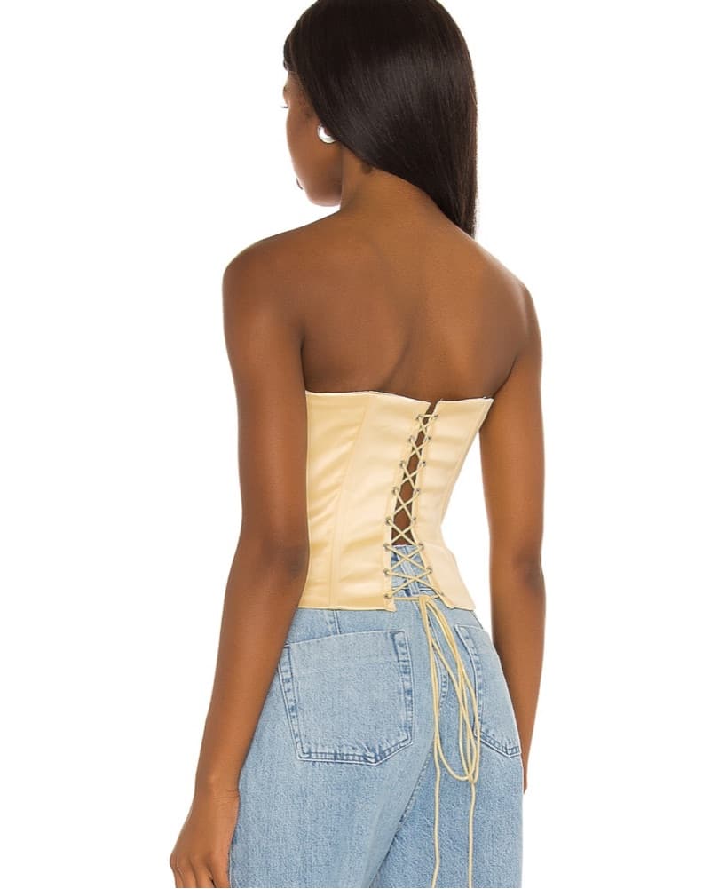 GUIZIO Satin Lace Up Corset in Cream - Image 2
