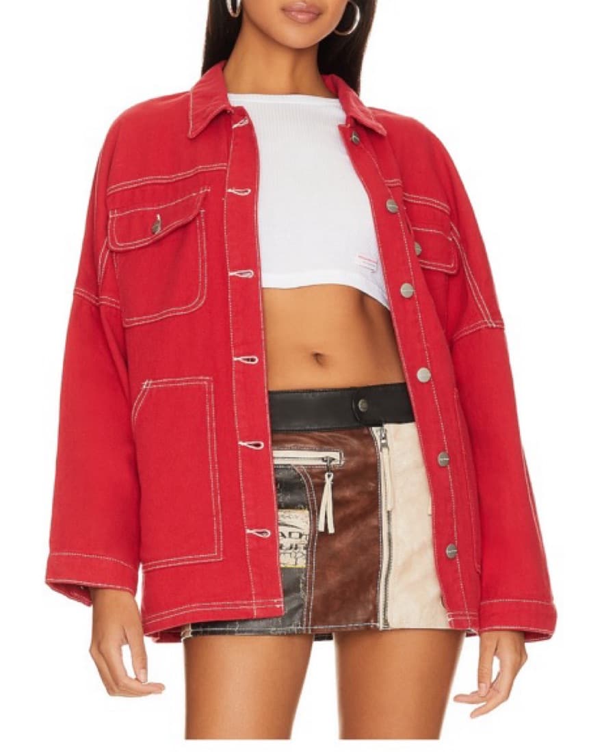 Red Oversized Denim Jacket - Image 1