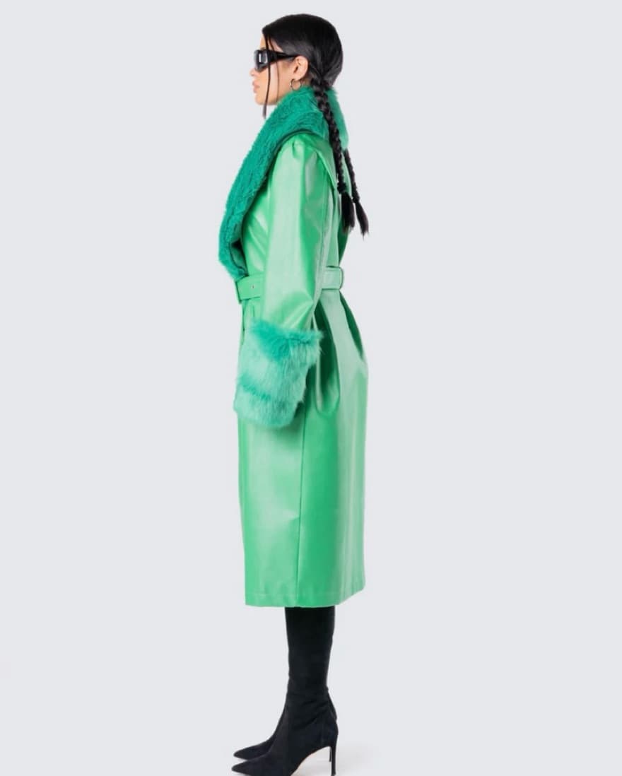 Willa Green Vegan Fur Leather Coat - Image 6