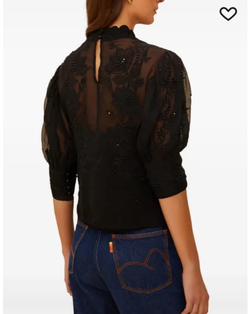 Farm Rio Black Beaded Floral Top - Image 2