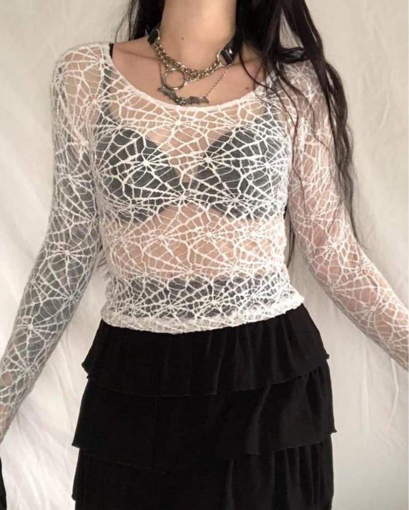 White Spiderweb Mesh Long Sleeve Vintage - Image 3