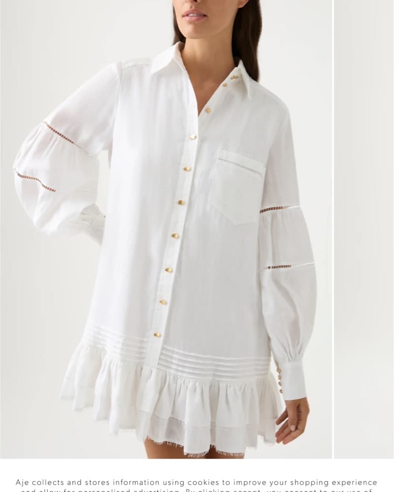Elegant White Shirt Dress with Puff Sleeves - Image 4