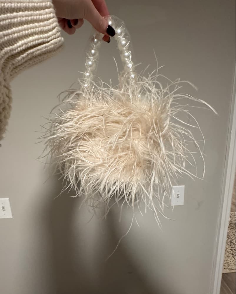 Feathered Handbag with Pearl Accents - Image 4