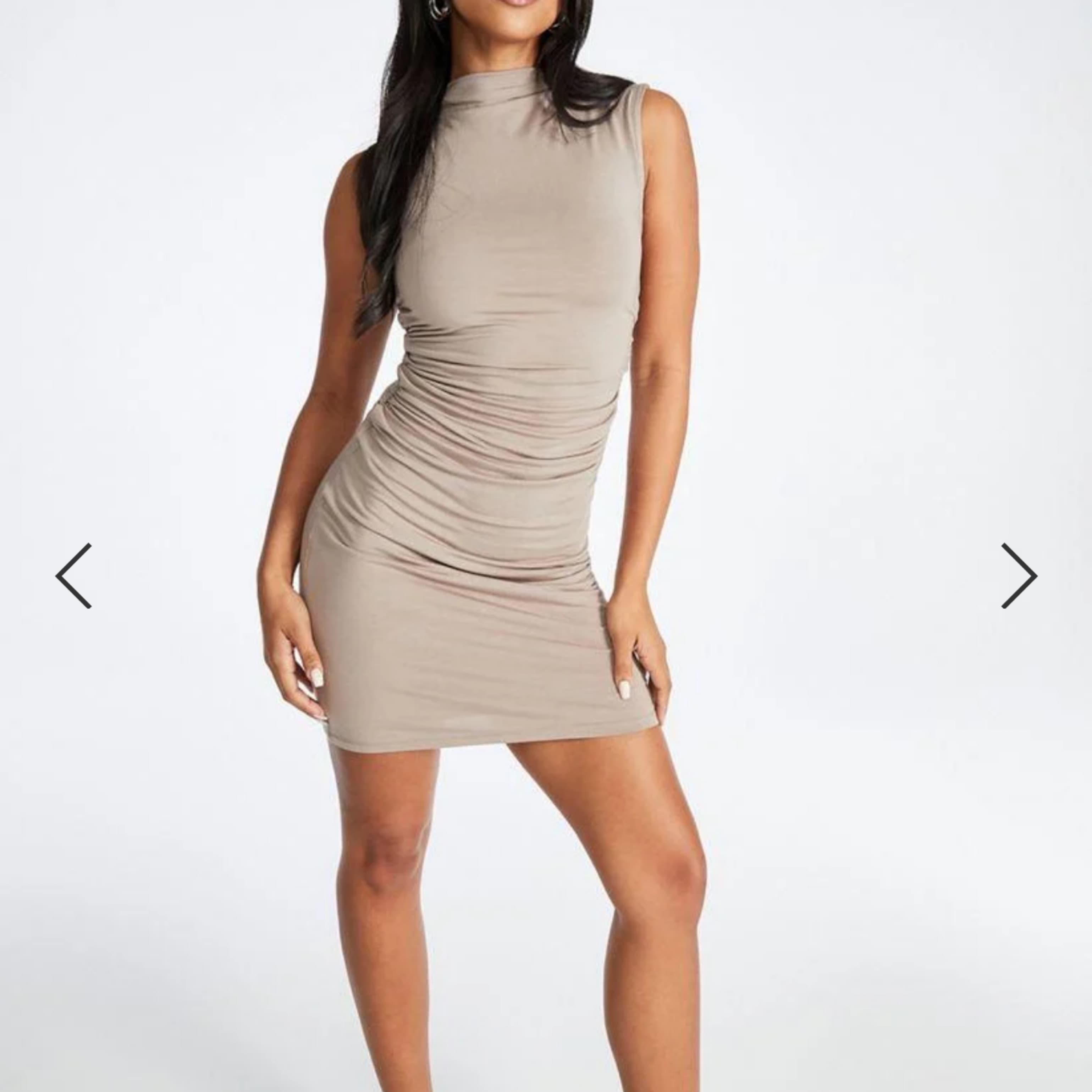 Mock neck taupe Bodycon Dress - Image 5