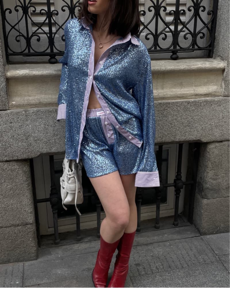 Handover Blue Sequin Shorts - Image 2