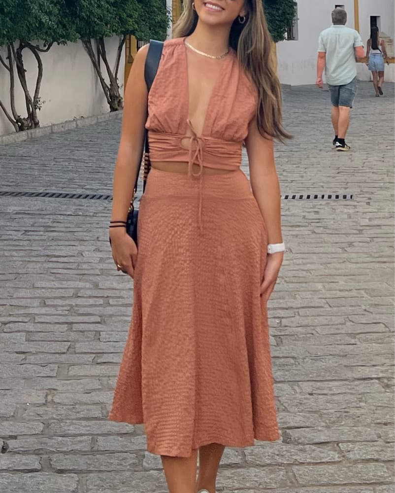 Peach Matching Midi Skirt Set - Image 2