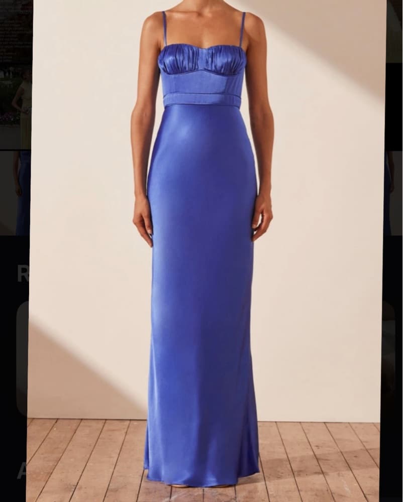 Shona Joy Blue Satin Gown - Image 1