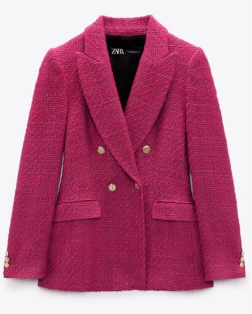 Pink Double-Breasted Tweed Blazer Jacket - Image 5