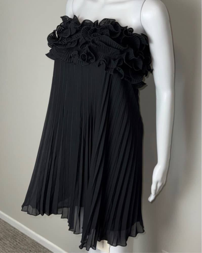 Black Ruffle Strapless Mini Dress - Image 4