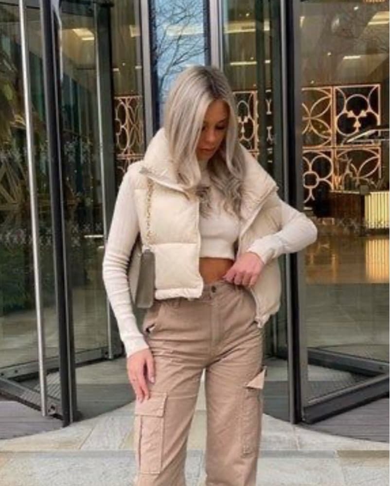 Cropped Cream Puffer Jacket Vest  - Image 1