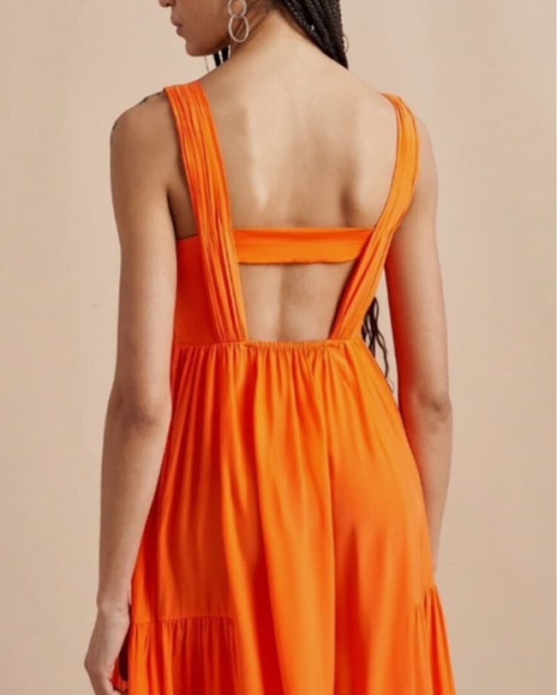 La Ligne Vanessa Orange Silk Midi Dress - Image 2