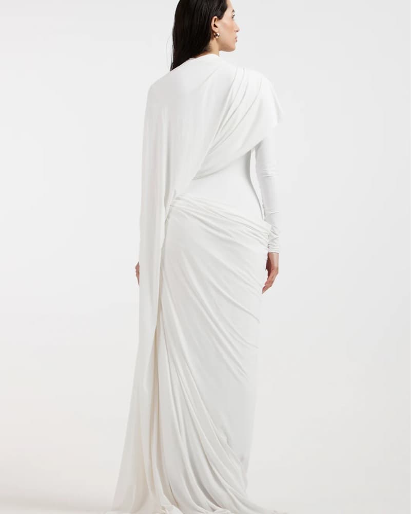 Elegant Ivory Draped Dress - Image 2
