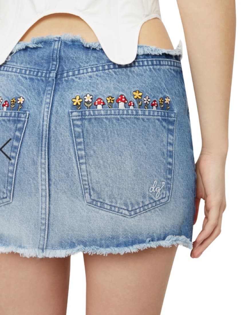 Danielle Guizio Mini Denim Cutoff Skirt - Image 2