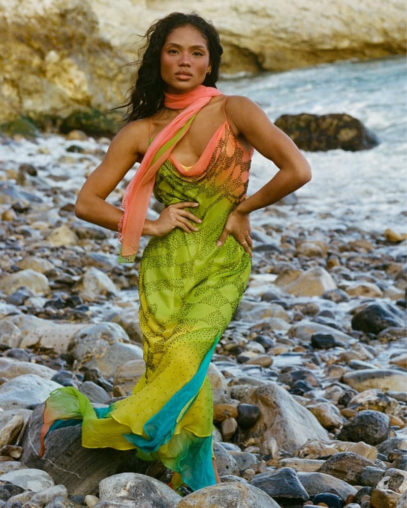 Rainbow Silk Beaded Gown - Image 6