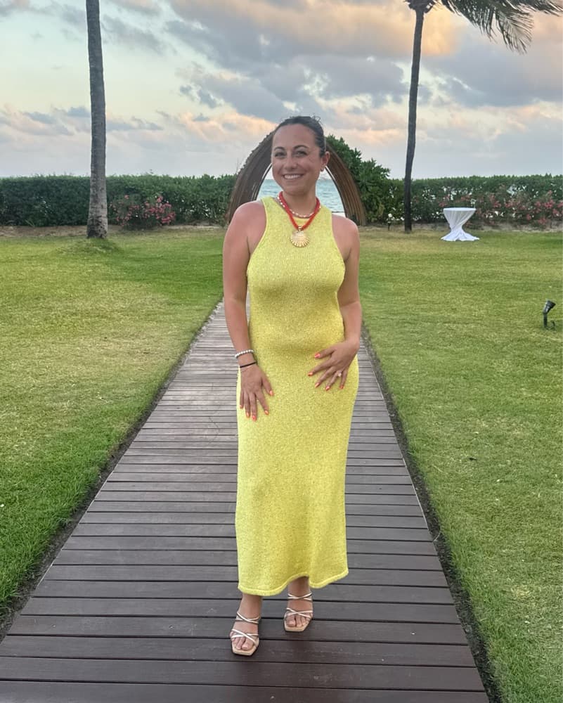 Yellow Sparkly sequin Knit long Dress - Image 2