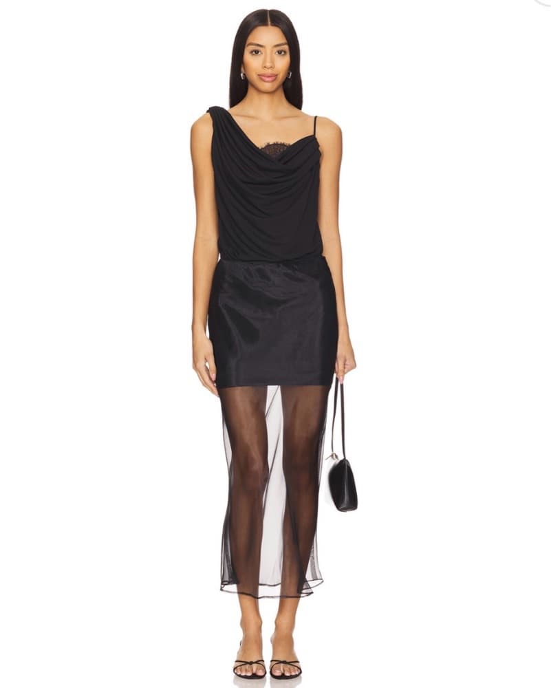 Black Mini Sheer Overlay Maxi Skirt - Image 1