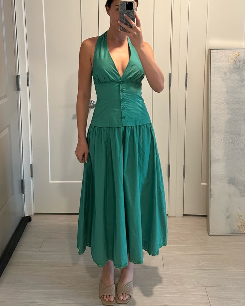 Anthropology Green Halter V-Neck Drop-Wa - Image 1