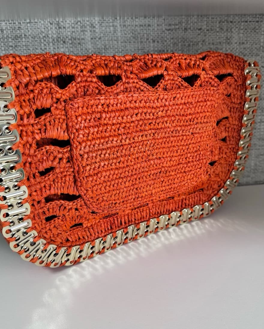 Paco Rabanne Orange Raffia Disk Bag - Image 5