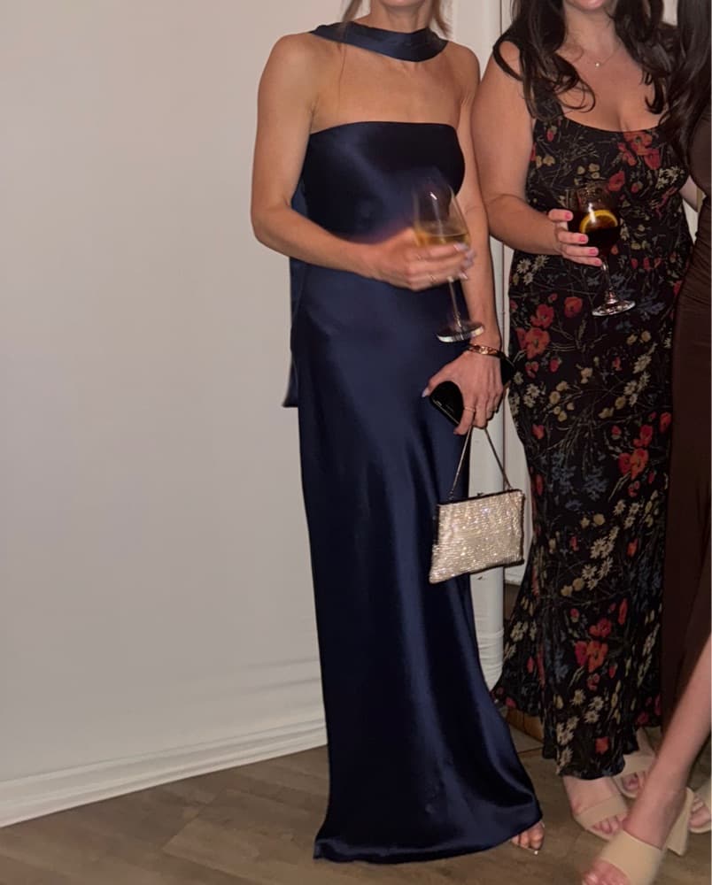 Reformation Oren Silk dress in navy blue - Image 2