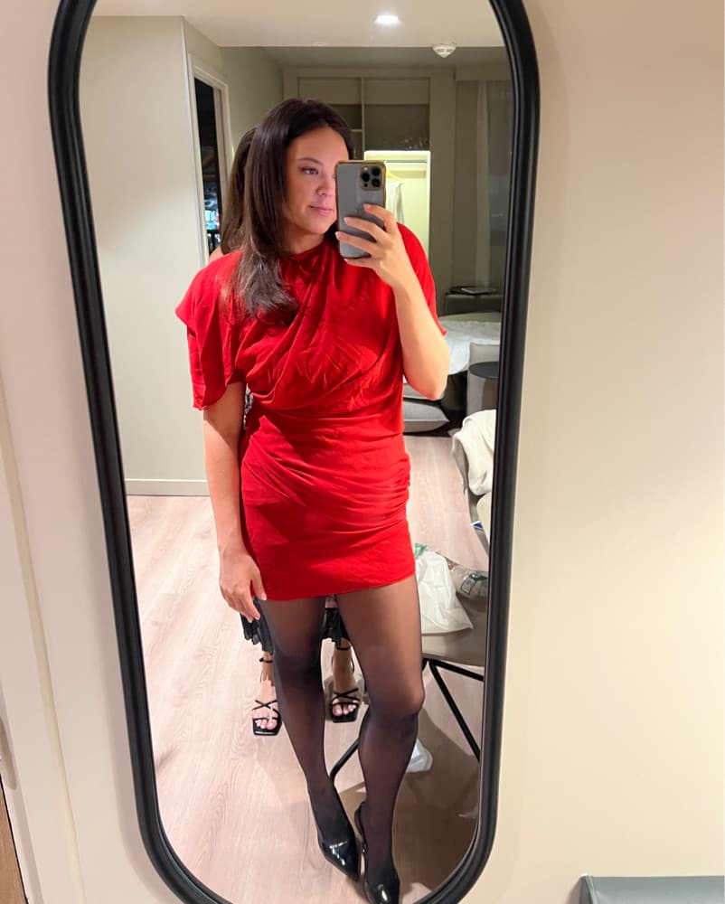 Red Drapped Mini Dress - Image 4