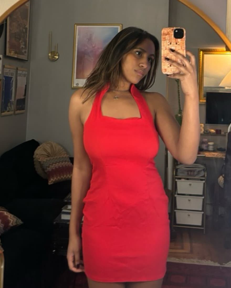 Stunning Red Halter Mini Dress - Image 1