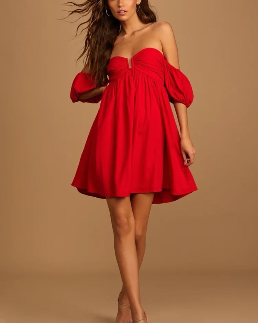 Red Off The Shoulder Mini Dress - Image 2