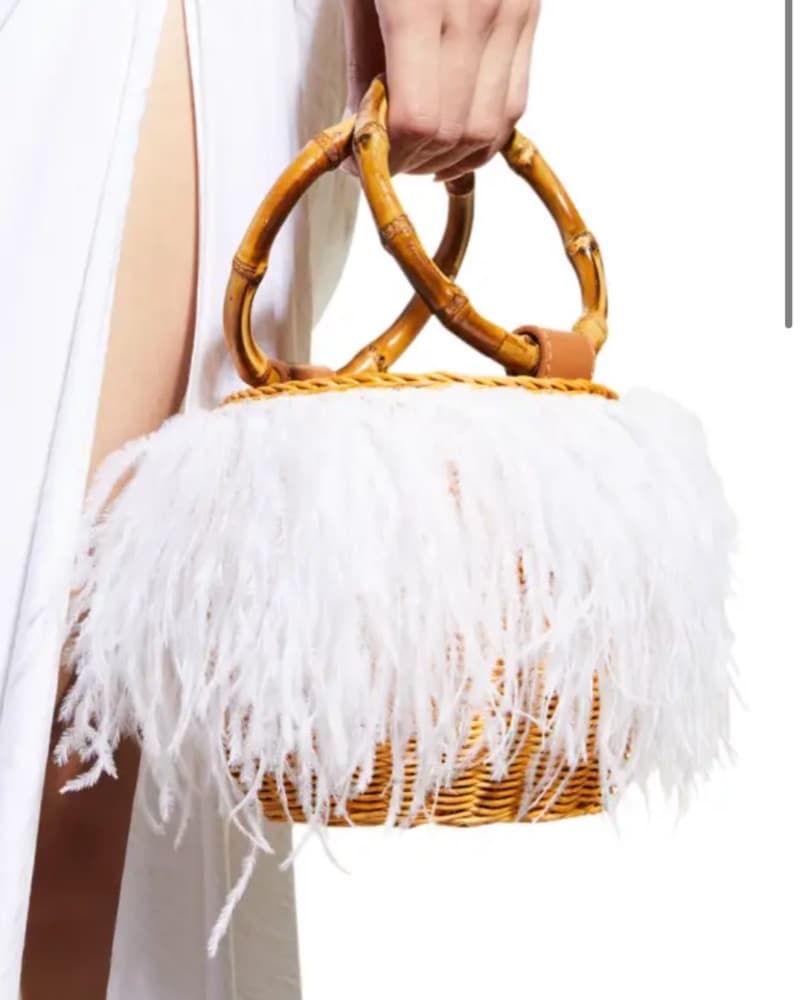Serpui White Feather Basket Bag - Image 2
