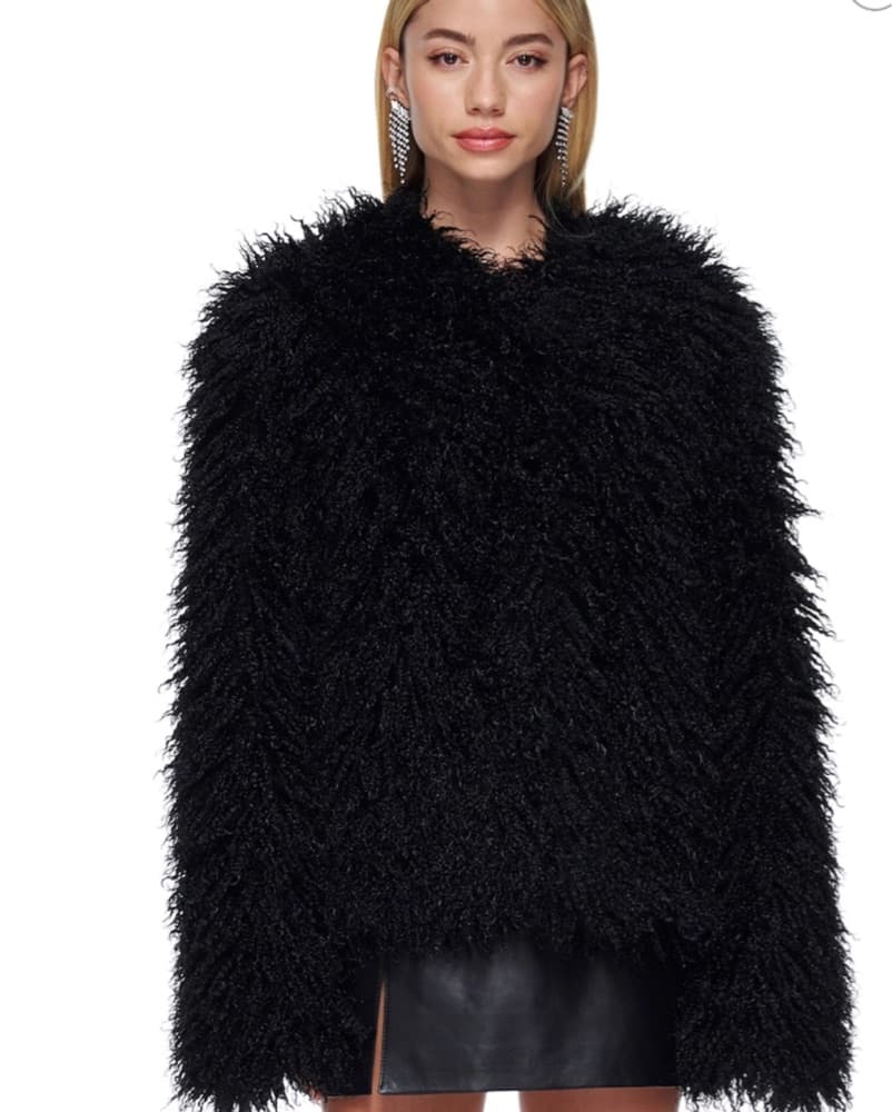 Black Mongolian Fur Coat - Image 2