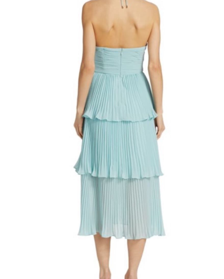 Self-Portrait Pleated Chiffon Midi Dress - Image 3