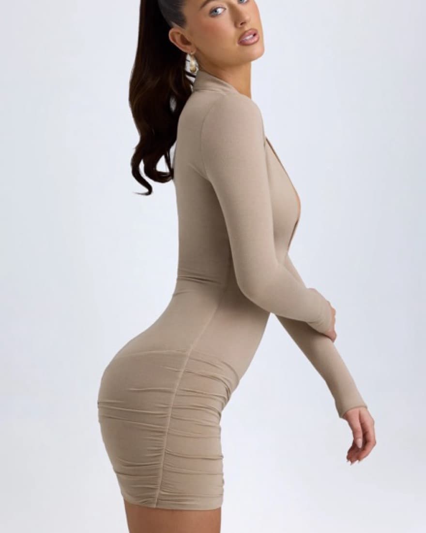 Fitted Beige Bodycon Dress - Image 4