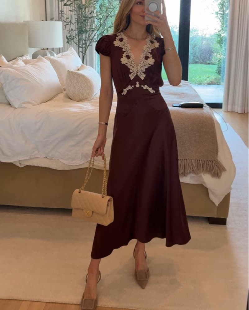 Elegant Lace-Trimmed Maxi Dress - Image 1
