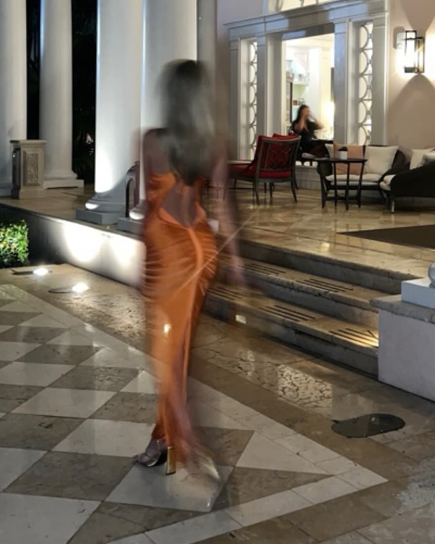 Vibrant Orange Draped Halter Gown - Image 3